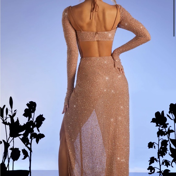 CHAMPEL
Embellished Cowl Neck Maxi Dress in Nude - Picture 2 of 2